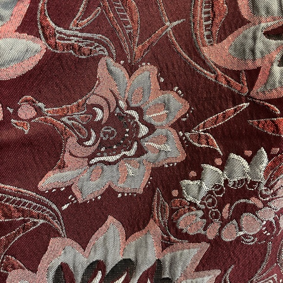 Francesca’s Maroon Brocade Print Fit & Flare Dress - Picture 6 of 8